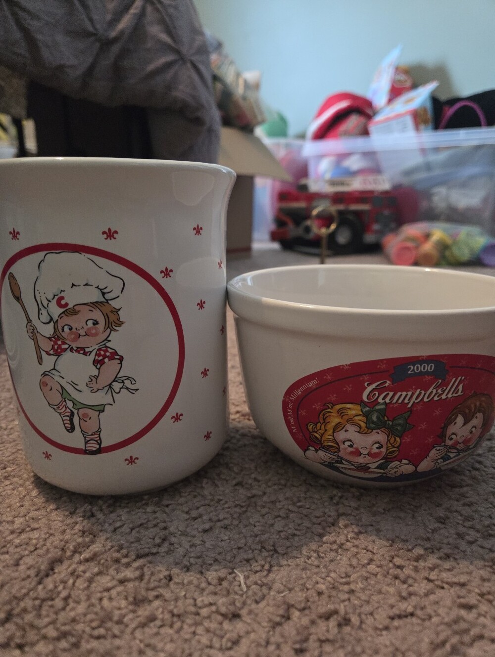 Vintage Campbell's 2000 Retro Ceramic Bowl & Ceramic Utensil Holder Cottagecore